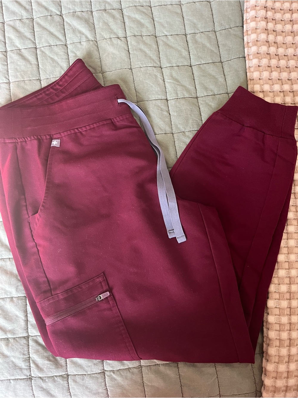 Figs Women's Burgundy Cargo Jogger with Contrast Drawstring